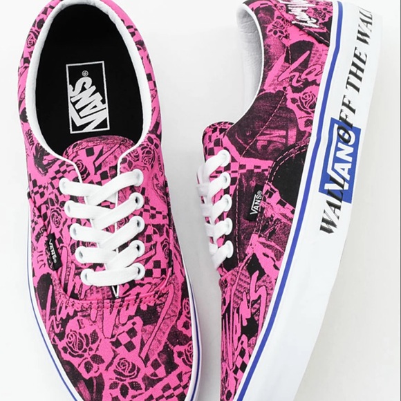 Vans lady era pink black rose graphic skate shoes Women's size 5.5 New - Picture 4 of 12